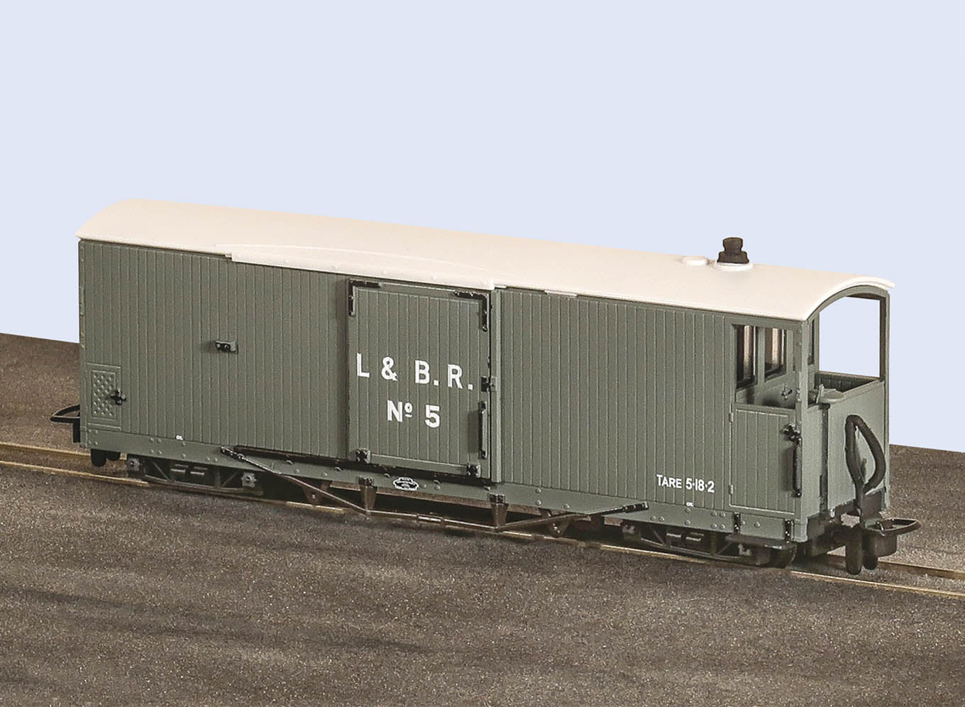 OO-9 Lynton & Barnstaple 8 ton Bogie Goods Brake Van, Grey, No.5, Open Veranda