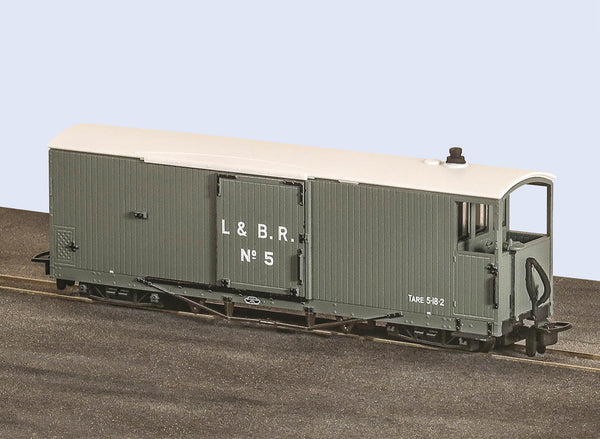 OO-9 Lynton & Barnstaple 8 Tonnen Bogie Goods Brake Van, grau, Nr. 5, offene Veranda