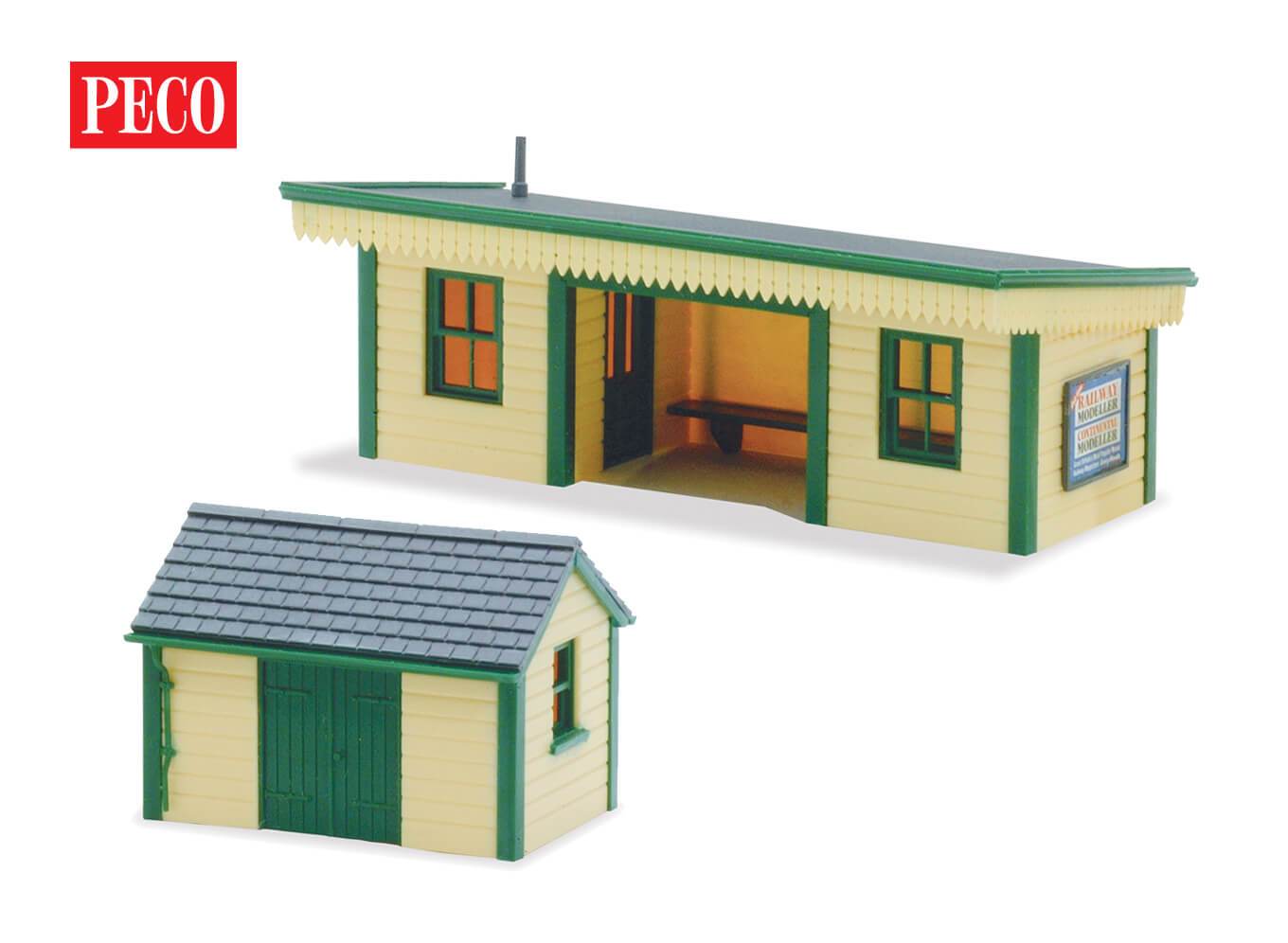 Bahnsteigunterstand und Hütte, Holz