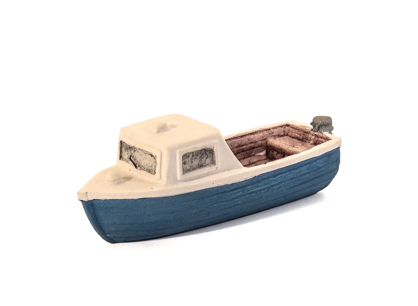 Blue Motor Boat with small cabin