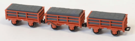 GR322 - PECO - OO-9 - F.R. 2 Ton Slate Wagon Unbraked X 2, Braked X 1, Red