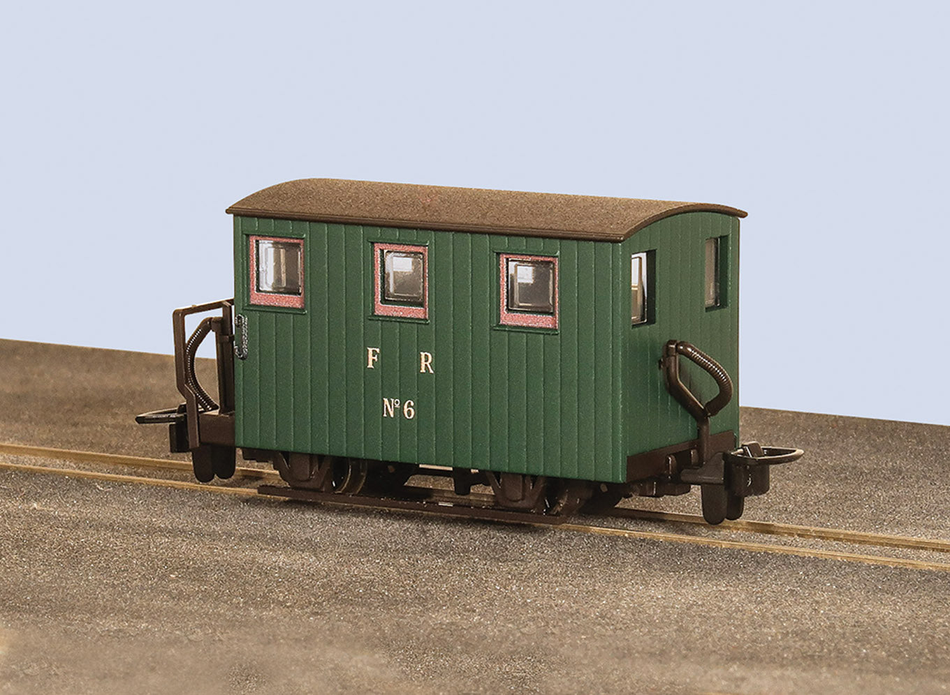 GR580A - PECO - OO-9 - F.R. Quarryman Brake Van, Green, No. 7, Double balcony
