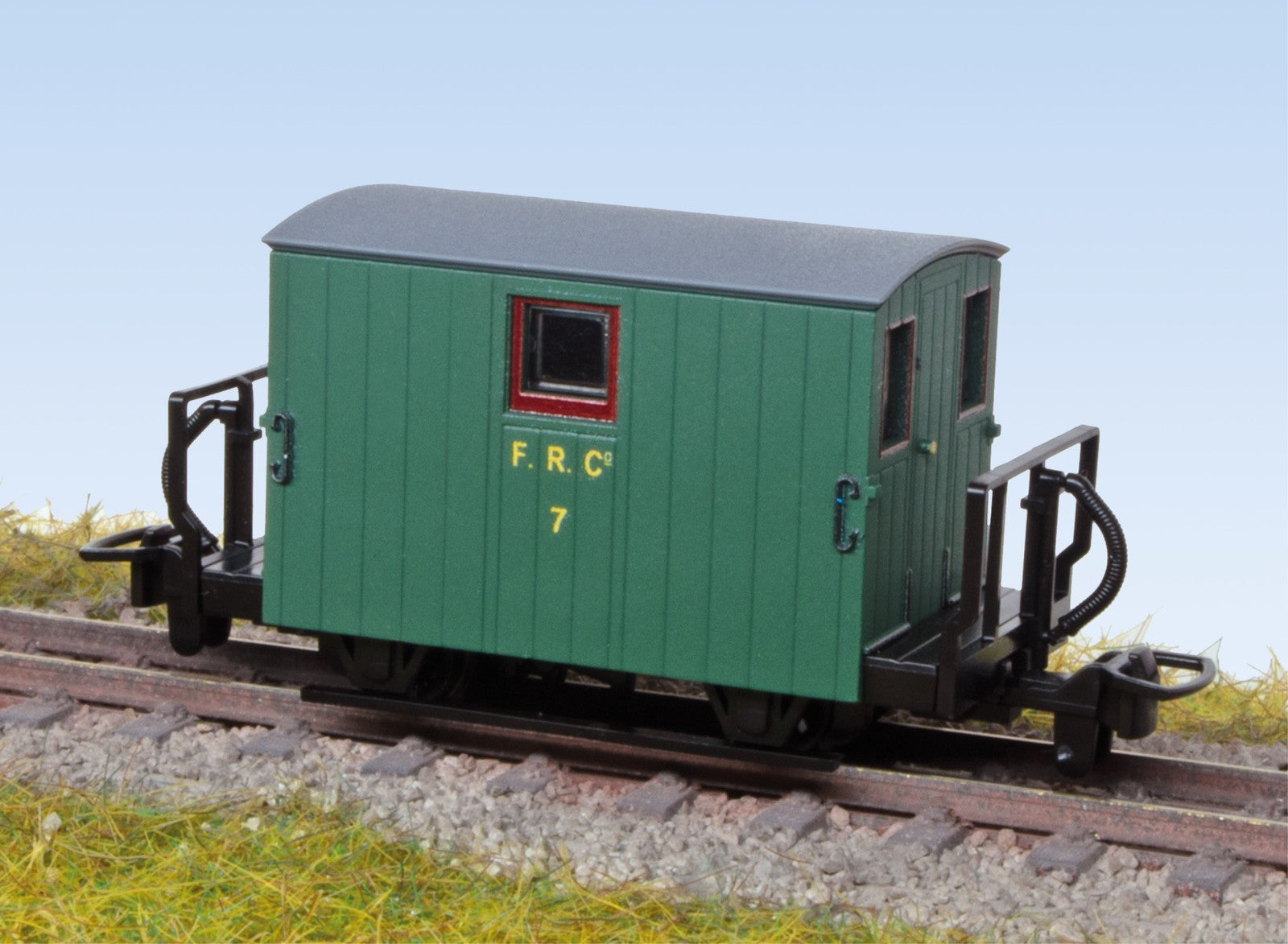 GR582A - PECO - OO-9 - FR Quarryman Brake Van, 1920s Green, No.7 Double Balcony