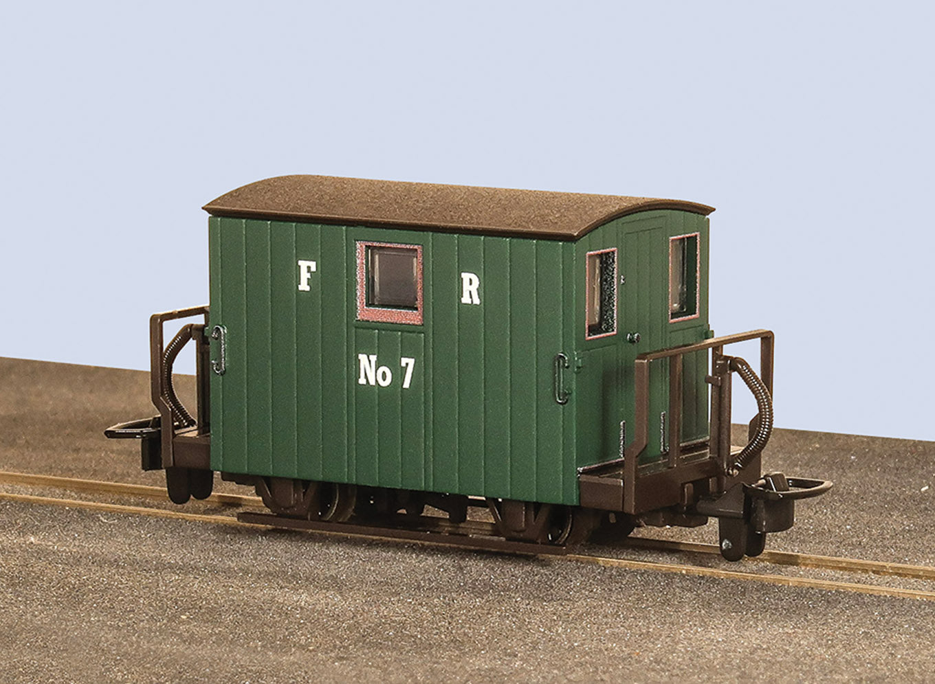 GR590A - PECO - OO-9 - F.R. Quarryman Brake Van, Green, No. 6, Single balcony