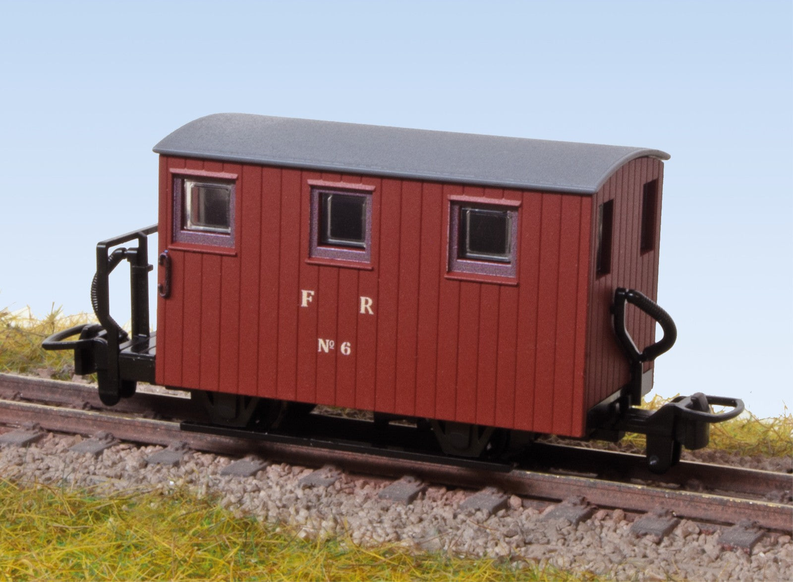 GR591A - PECO - OO-9 - FR Quarryman Brake Van, Brown, No.6, Single Balcony