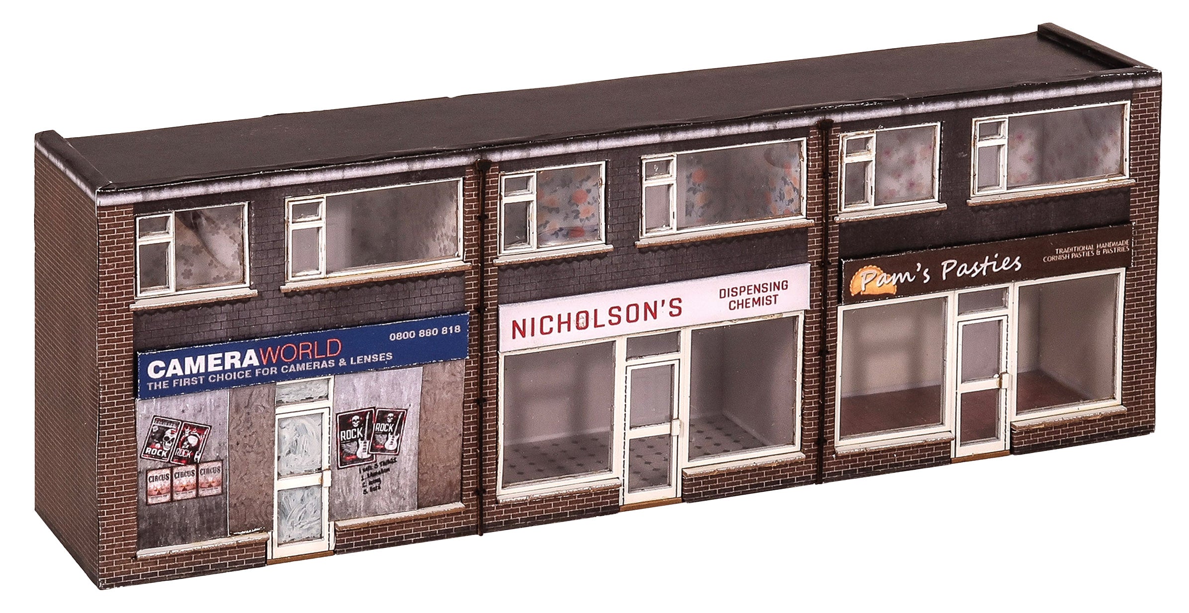 KX089 - Scale Model Scenery - OO/HO - Low-Relief 1970's Terraced Shops