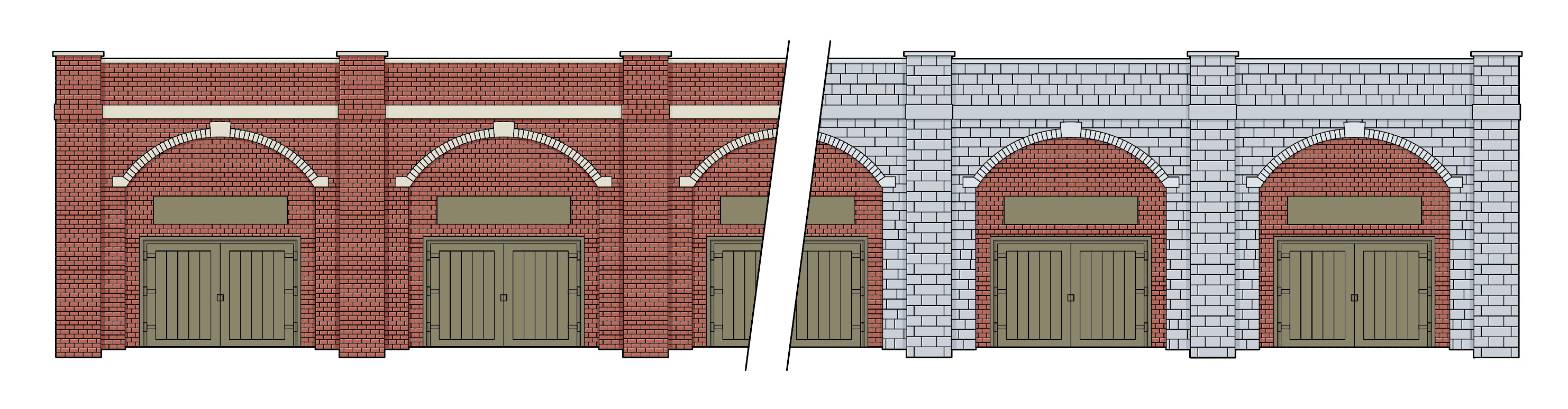 LK12170 - PECO - TT:120 - Kit Retaining Wall with Lockup/business below, Brick and Stone 304mm/12in