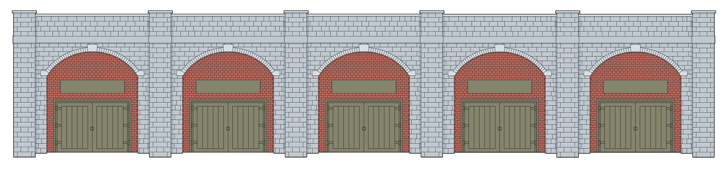 LK12170 - PECO - TT:120 - Kit Retaining Wall with Lockup/business below, Brick and Stone 304mm/12in