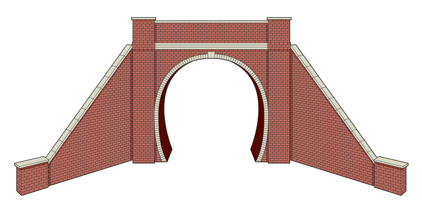 LK12171 - PECO - TT:120 - L/S Kit  Tunnel Portal w. Wing Walls, Brick, Single Track