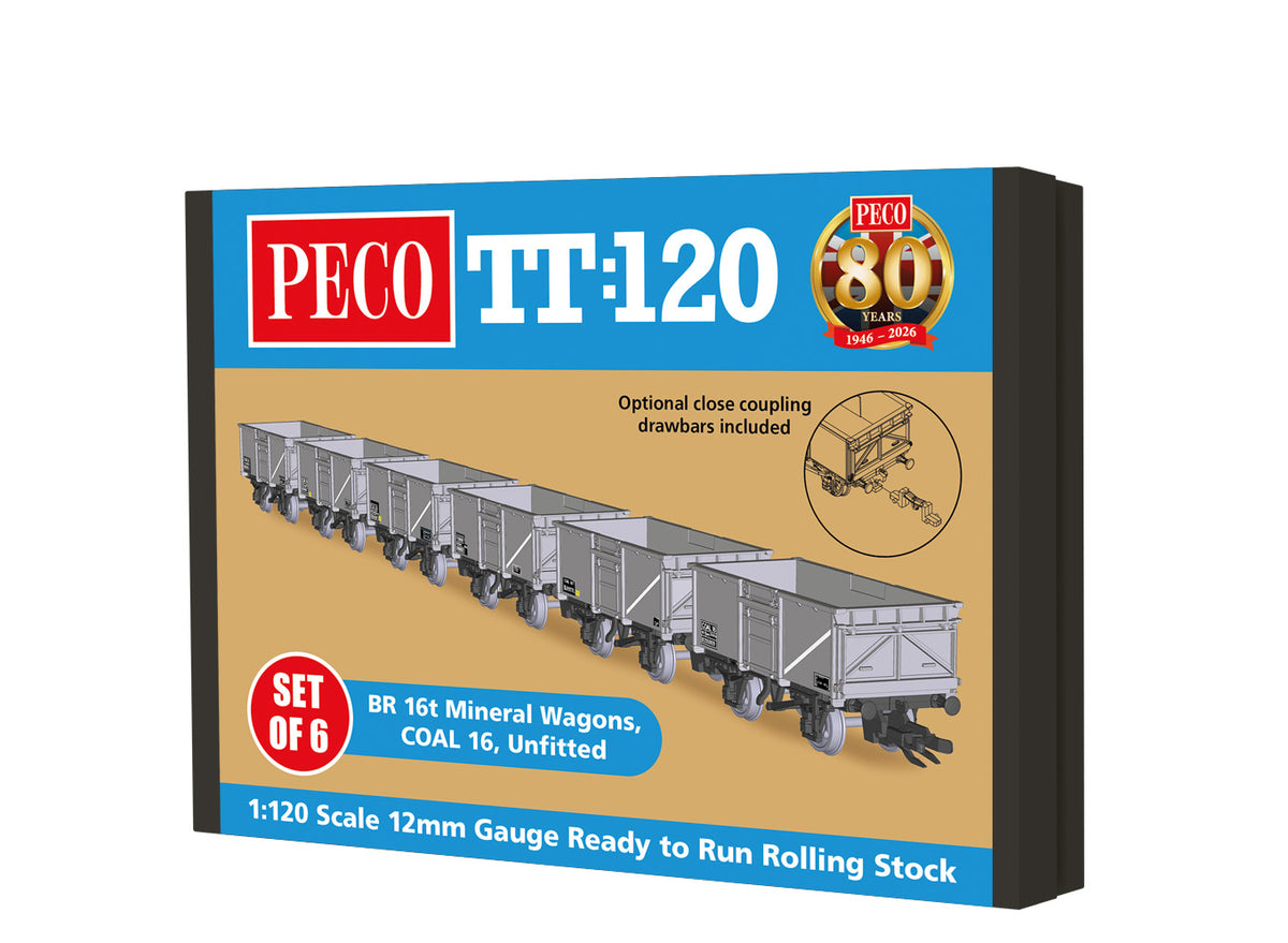 TTR61000 - PECO - TT:120 - BR 9ft Wheelbase 16 Ton Mineral Wagons Unfitted Set of 6