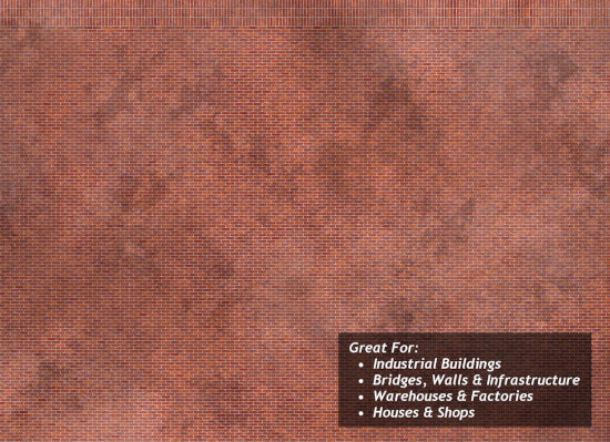 TX100 - Scale Model Scenery - OO/HO - Victorian Weathered Red Brick Texture Paper Pk5