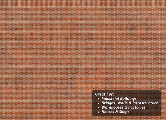 TX108 - Scale Model Scenery - OO/HO - Old Red Brown Brick Texture Paper (Pk of 5)