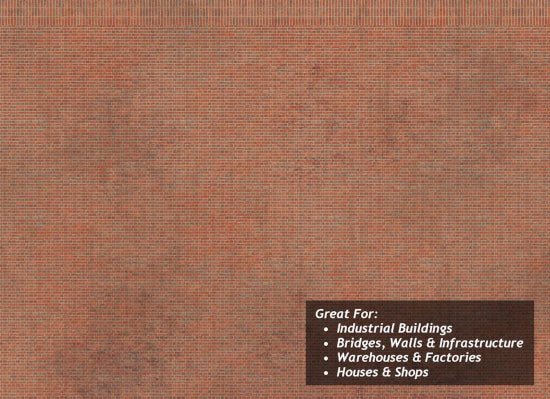 TX198 - Scale Model Scenery - OO/HO - English Bond Red Brick Texture Paper (Pk of 5)