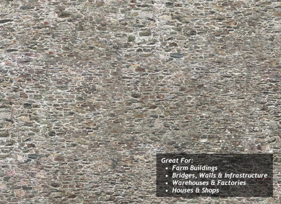 TX220 - Scale Model Scenery - OO/HO - Old Stone Wall Texture Paper (Pk of 5)