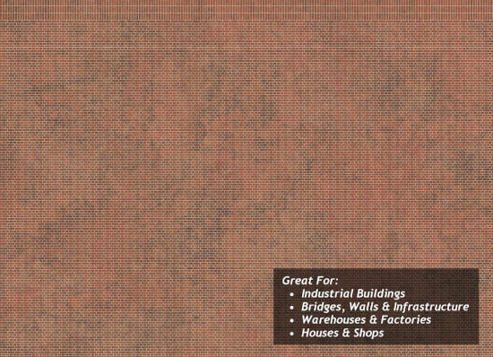 TX263 - Scale Model Scenery - OO/HO - English Bond Dirty Red Brick Texture Paper Pk5