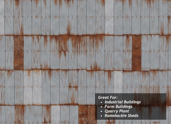 TX280 - Scale Model Scenery - OO/HO - Rusty & Weathered Corrugated Iron Texture Paper