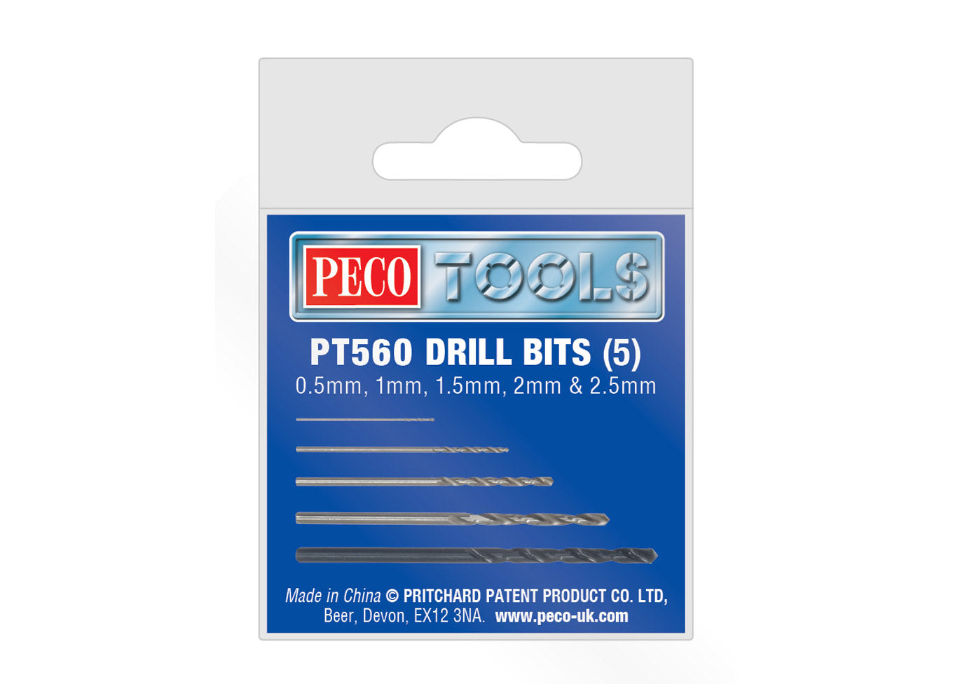 Box of 5 drill bits 0.5 to 2.5mm