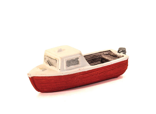 Rotes Motorboot mit kleiner Kabine